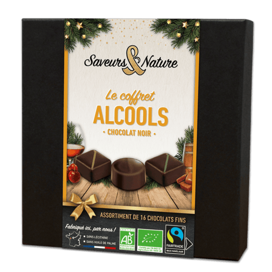 Coffret assortiment de 16 chocolats noirs bio aux alcools - 1